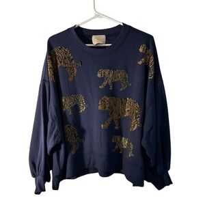 Judith March Tiger Lover Pullover | Navy | Size Large